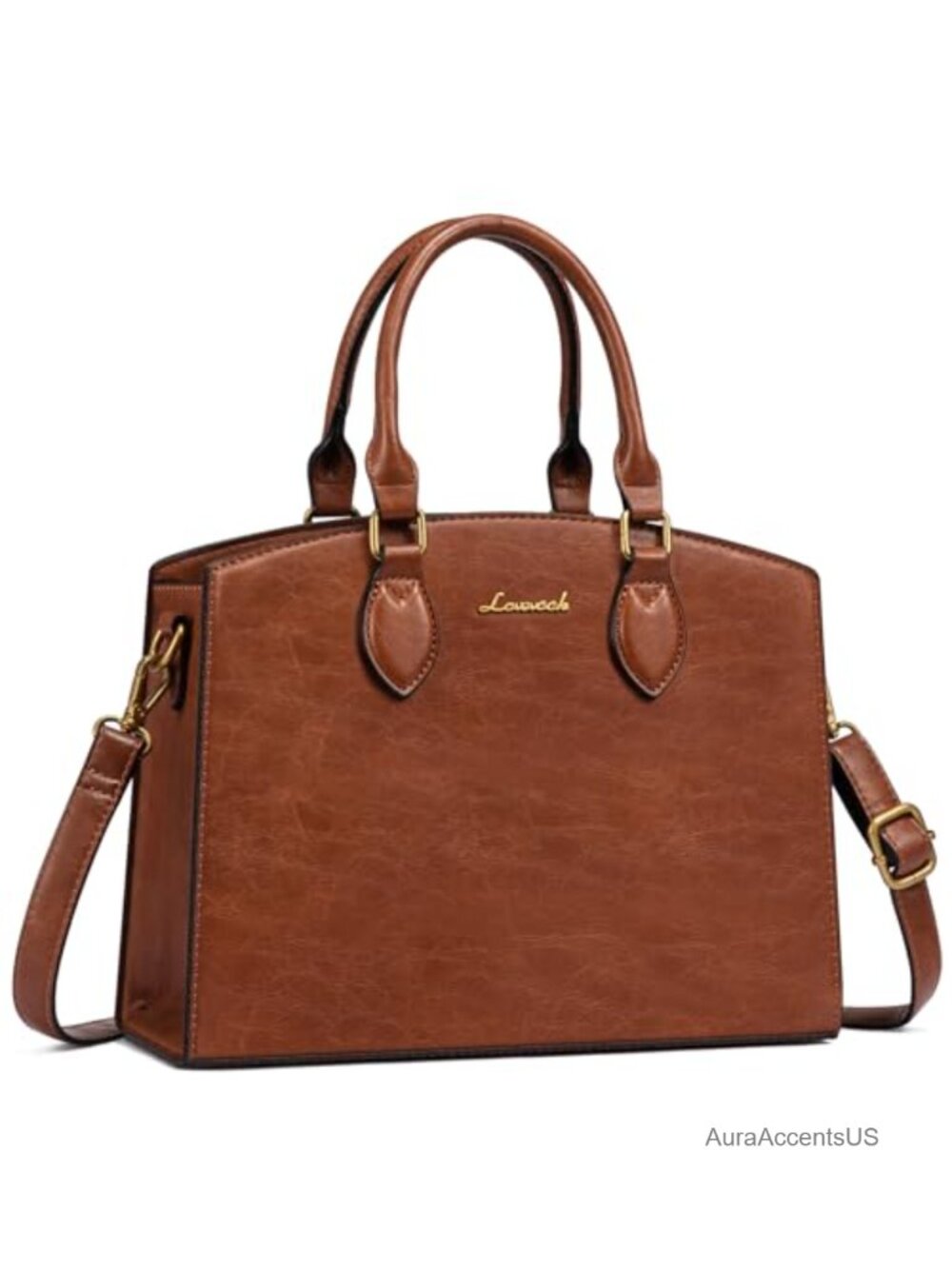 Vintage PU Leather Satchel Handbag Convertible Crossbody Medium